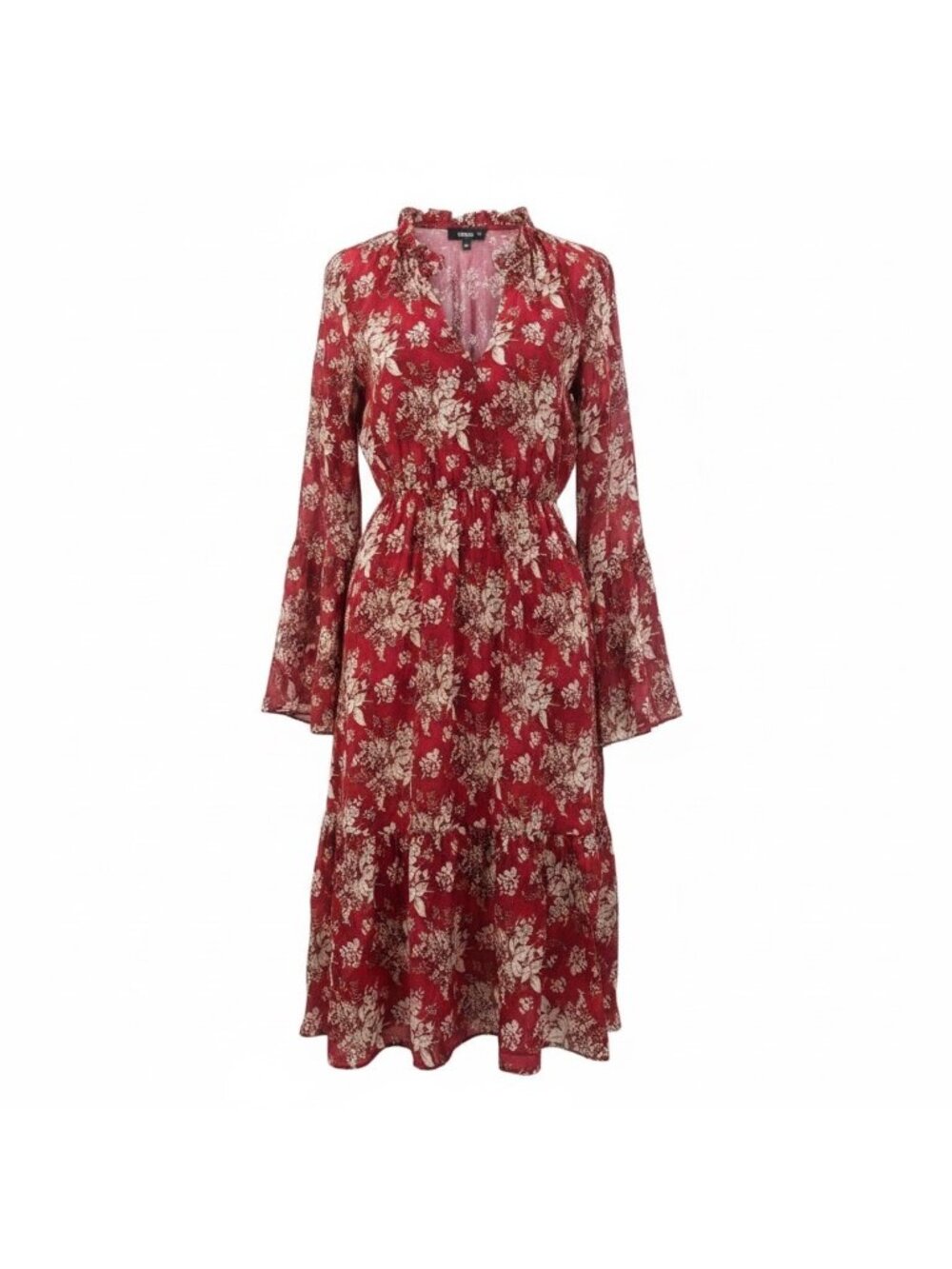 Missguided Womens Red Floral Midi Dress With Bell Sleeves Size US 6